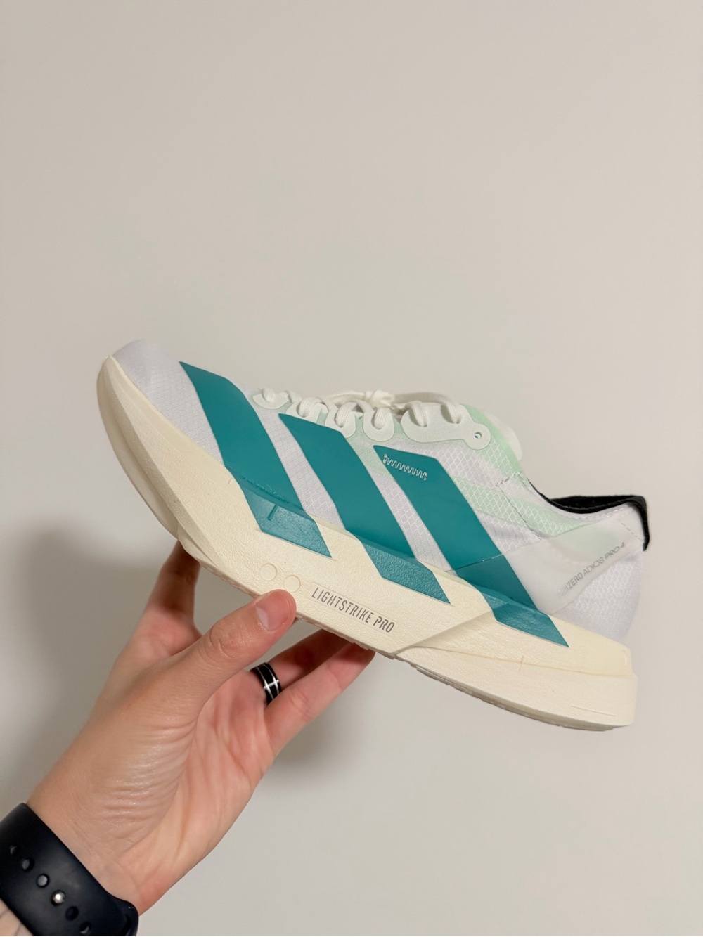Unisex Adidas adizero Pro 4 Running Shoes White/ Teal JR1267 Men 7.5 / Women 9
